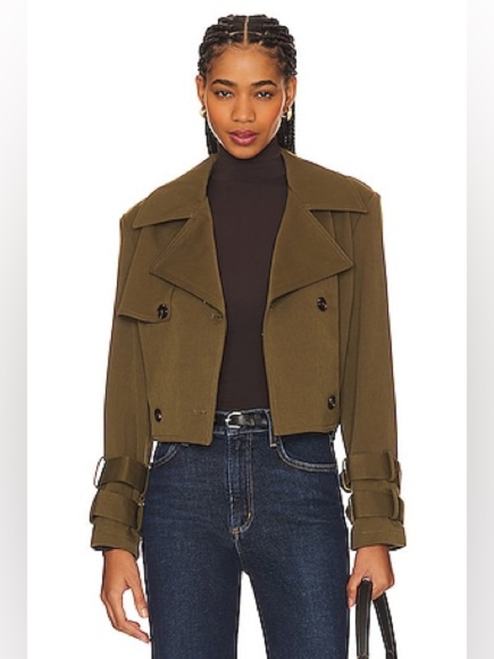 Revolve Cropped Trench Coat Green Size Medium